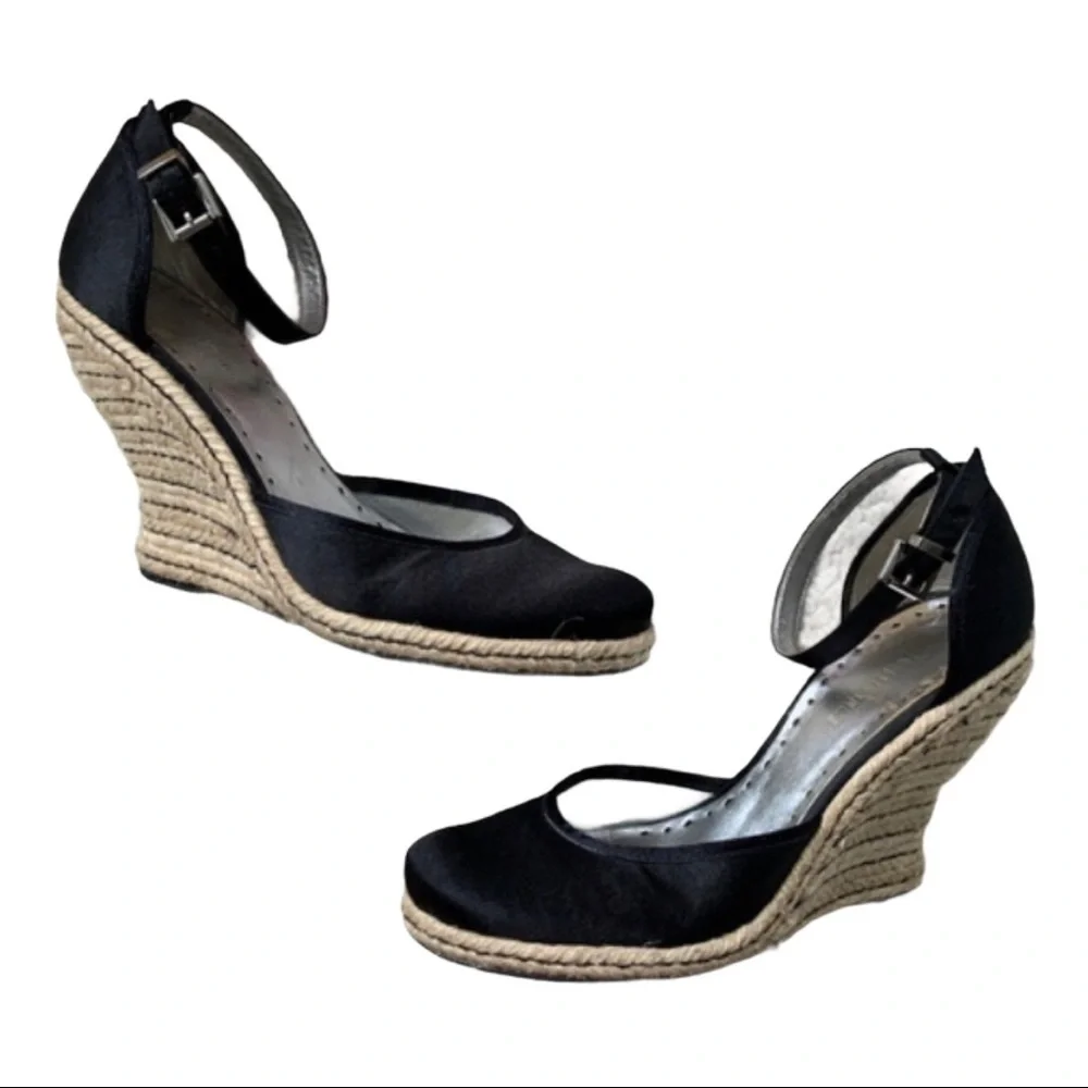 ❤️ BCBGirls Keg black‎ satin espadrille wedges ~ 7